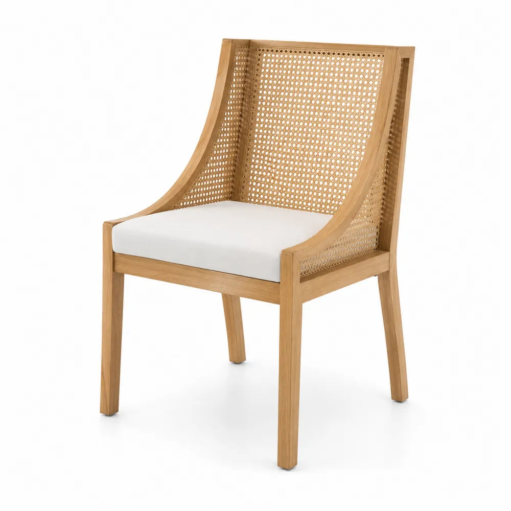 Chaise en bois de chêne et rotin avec coussin en polyester