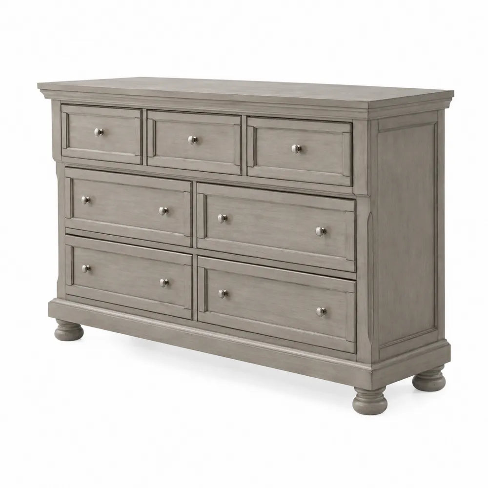 Commode en bois avec 7 tiroirs Gris 130x45x85 cm