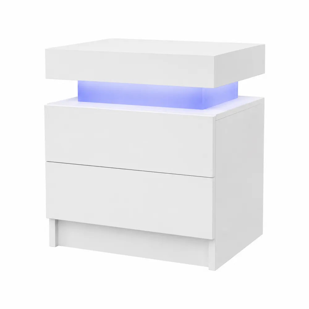 Table de chevet en MDF avec éclairage LED, Blanc