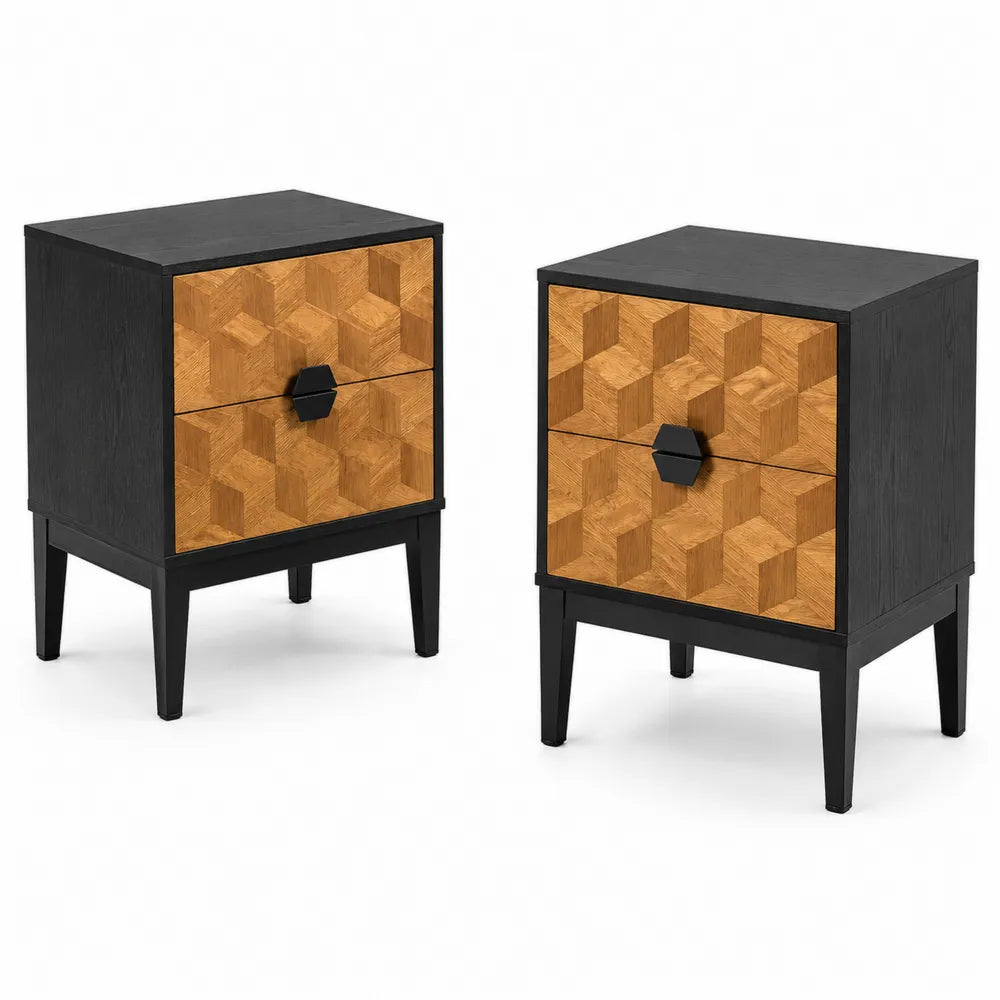 Tables de chevet en bois et métal, Noir et Chêne, 55 cm