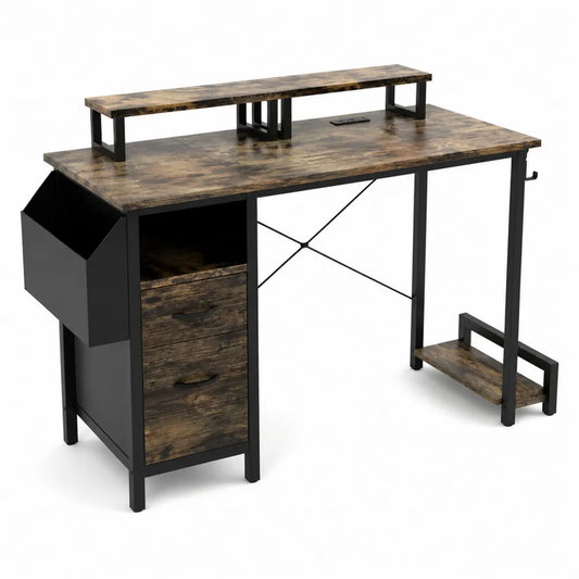 Bureau en bois et métal avec tiroirs