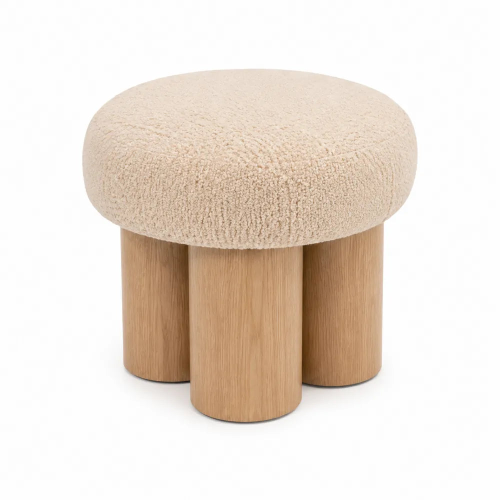 Tabouret en tissu beige et bois de chêne