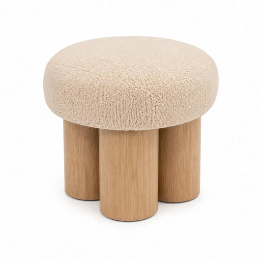 Tabouret en tissu beige et bois de chêne