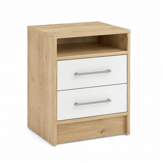 Table de chevet en bois avec tiroirs blancs