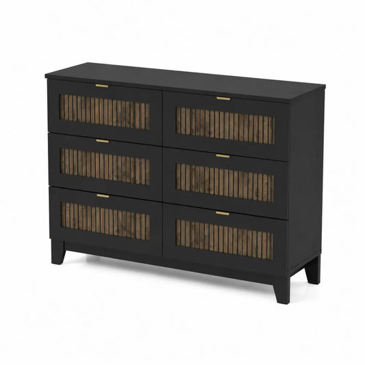 Commode 6 tiroirs en bois et métal noir
