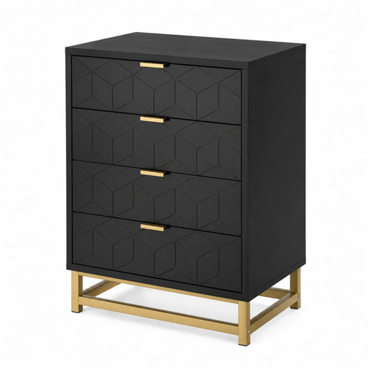 Commode en Bois et Acier Noir avec 4 Tiroirs