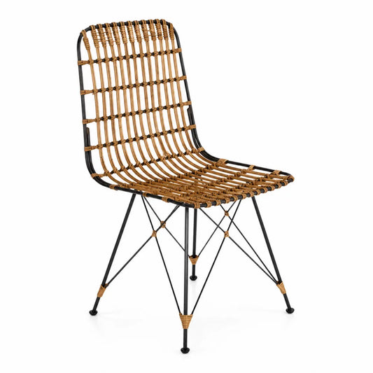 Chaise en rotin et métal noir