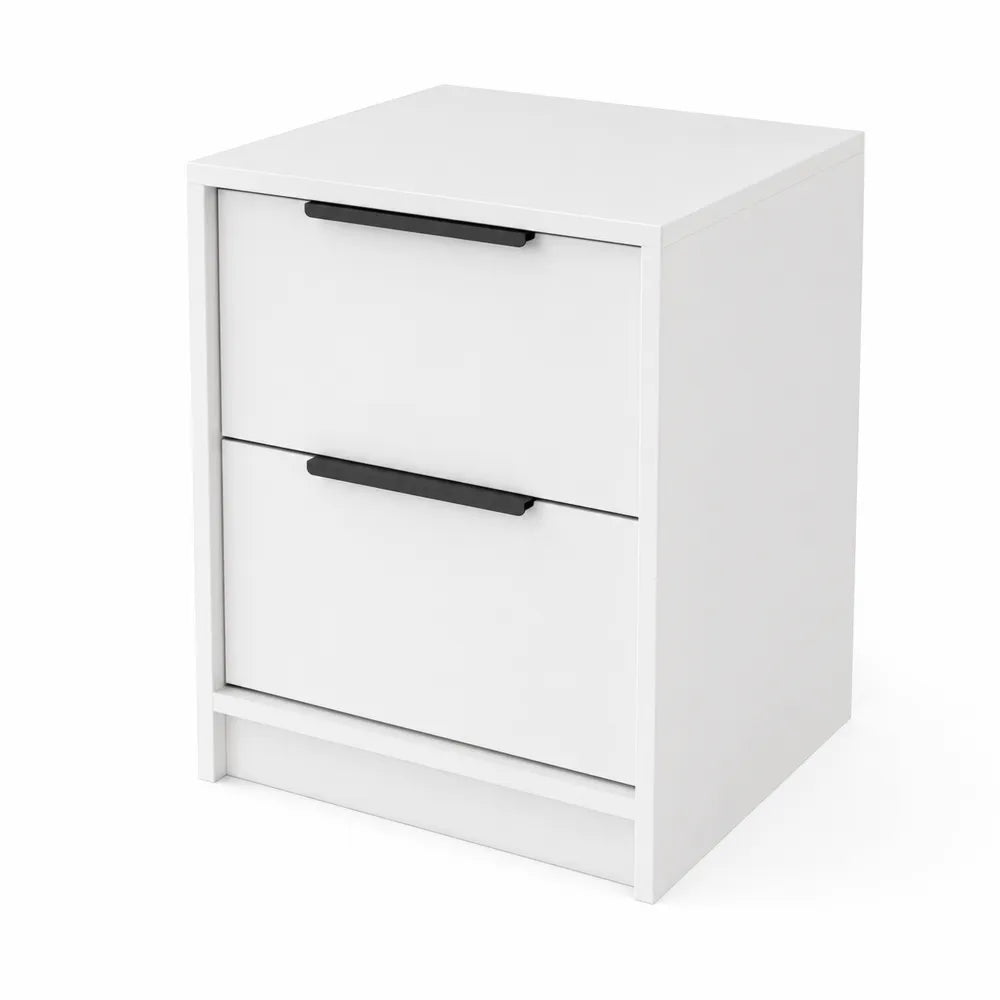 Table de chevet à deux tiroirs en bois blanc