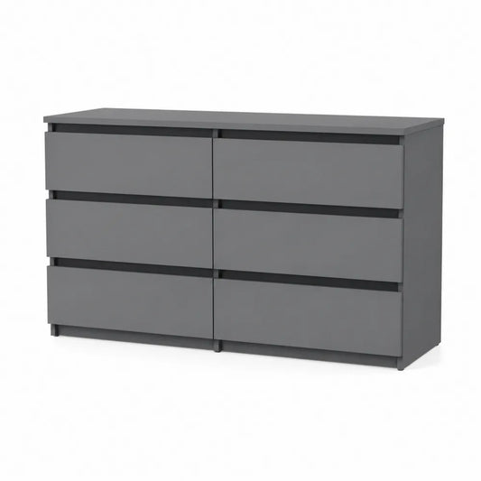 Commode 6 tiroirs en MDF Gris Anthracite 140x78x40cm