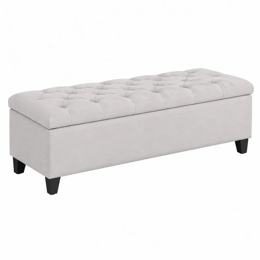 Banc Coffre Repose-pieds en Velours Gris