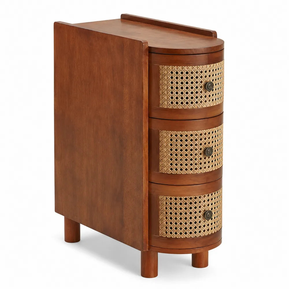 Chevet en bois avec tiroirs en rotin 60cm