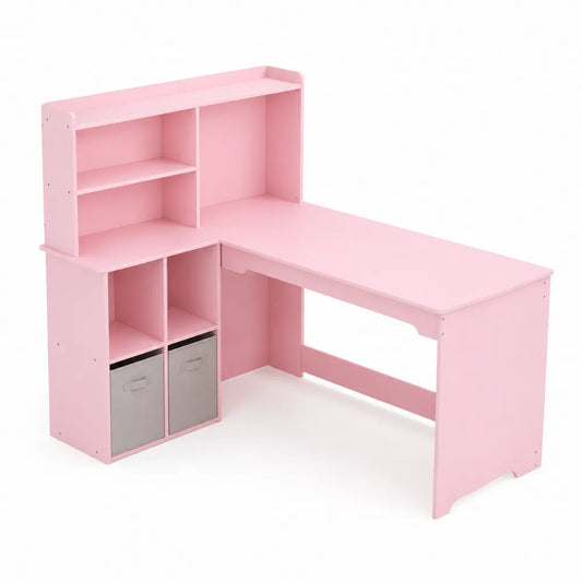 Bureau d'angle enfant avec étagères intégrées MDF Rose