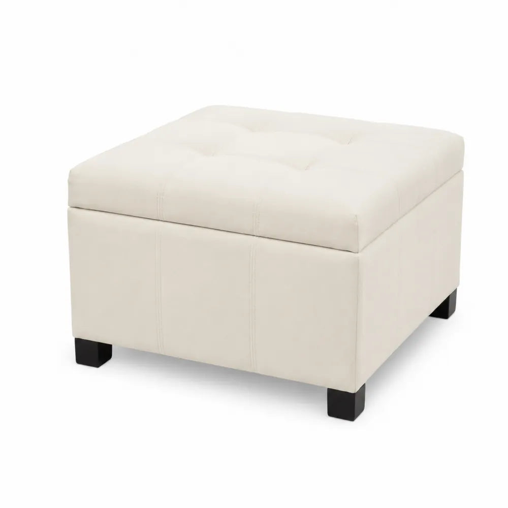 Pouf de rangement en cuir synthétique Beige avec pieds en bois 50x50x40 cm
