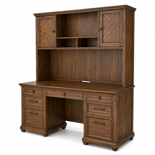 Bureau en Bois avec Étagères et Tiroirs en Noyer 150x60x200 cm